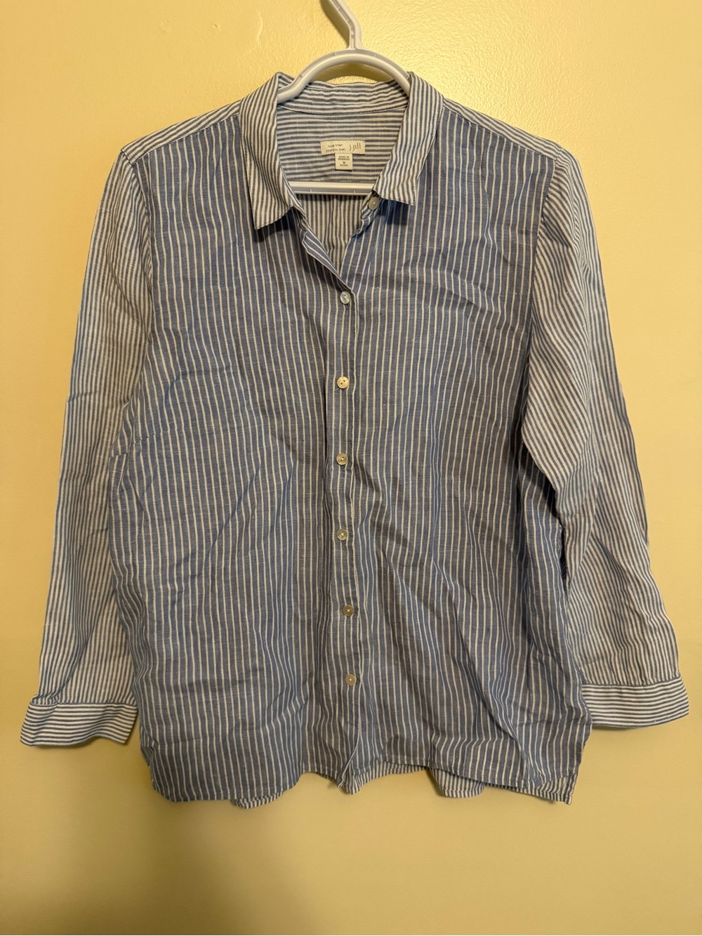 J. Jill Blue and White Striped Button-Down Shirt